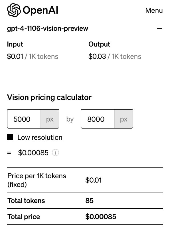 gpt-4-vision 的 API 选择 low resolution 的话，识别图片的价格是固定的，非常便宜，连一分钱都不到