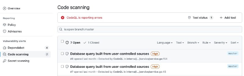 GitHub Repo Settings 里的这个 CodeQL analysis 强烈推荐，扫描各类代码漏洞非常好用